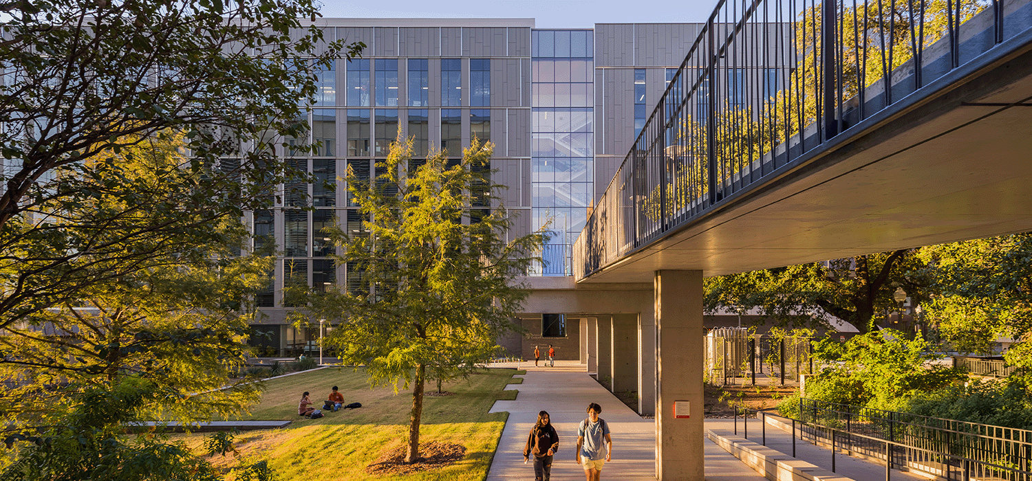 Looking at the GLT building on campus at UT Austin