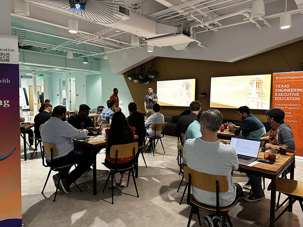 Craig Herdman, a member of TxEEE’s Engineering Advisory Committee, speaks to Adobe staff during a TxEEE Information Session.