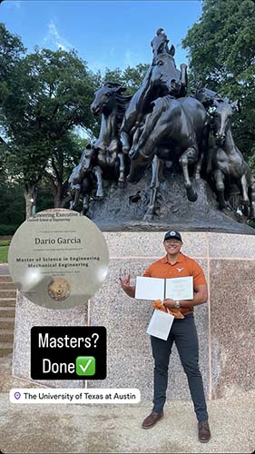 Dario’s Instagram post picked up on Cockrell School feed.